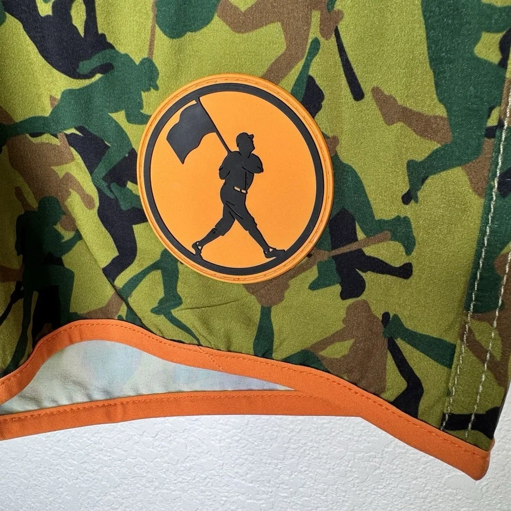 BASEBALLISM Mens Size Medium Camouflage Baseball Swim‎ Trunks Orange Trim